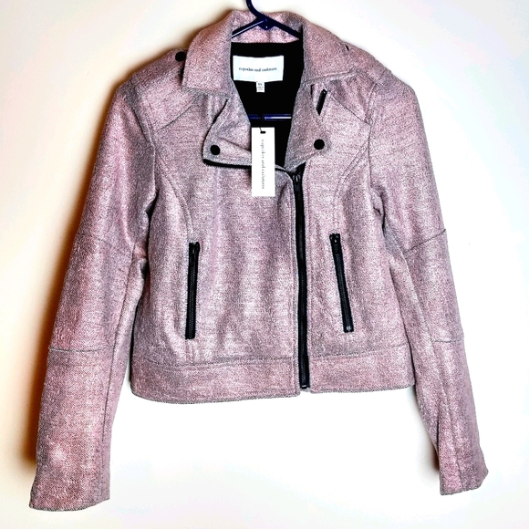 cupcakes & cashmere Jackets & Blazers - Cupcakes & Cashmere Pink Military Moto Crop Jacket